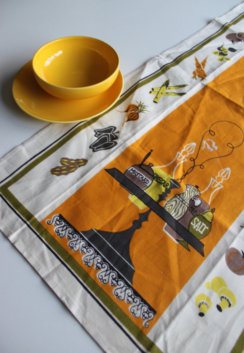 Vintage Mid Century Condiments Tea Towel
