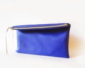 Clutch purse, Fold over.Faux leather, Cobalt, Electric blue