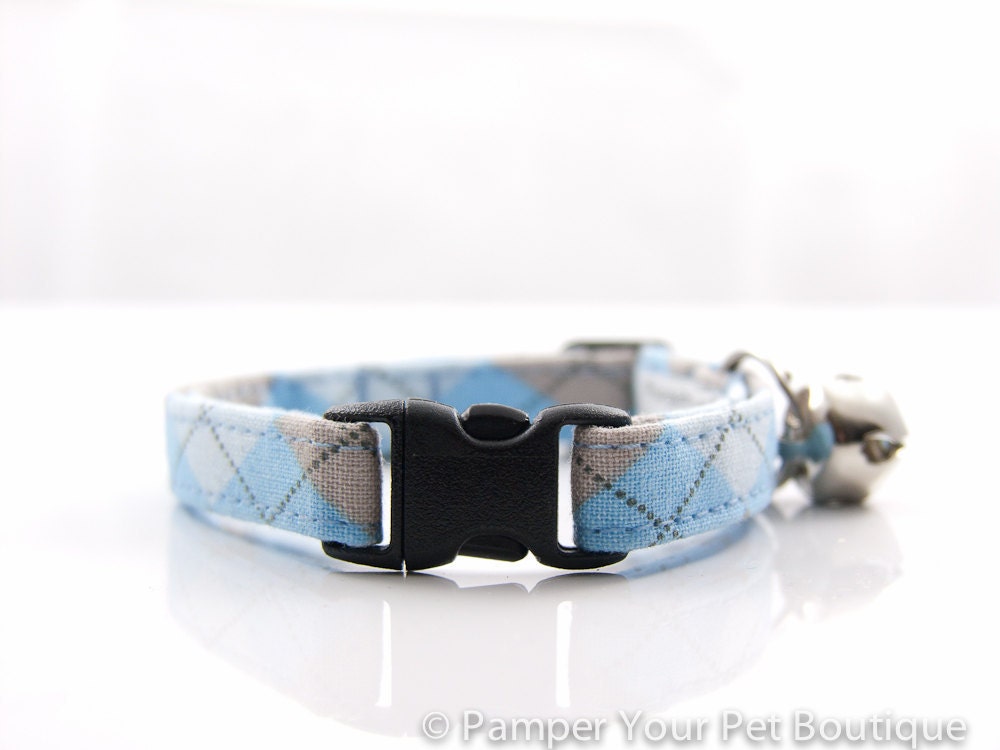 Cat Collar - Adjustable Breakaway Safety - Preppy Argyle - Made to Order - FREE US SHIPPING