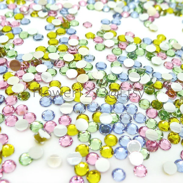800 pcs - Mixed Colour 3mm Light Pink Light Blue Yellow Light Green 14 Faceted Cut Black Rhinestones Flat Back DIY Deco - BEST QUALIT