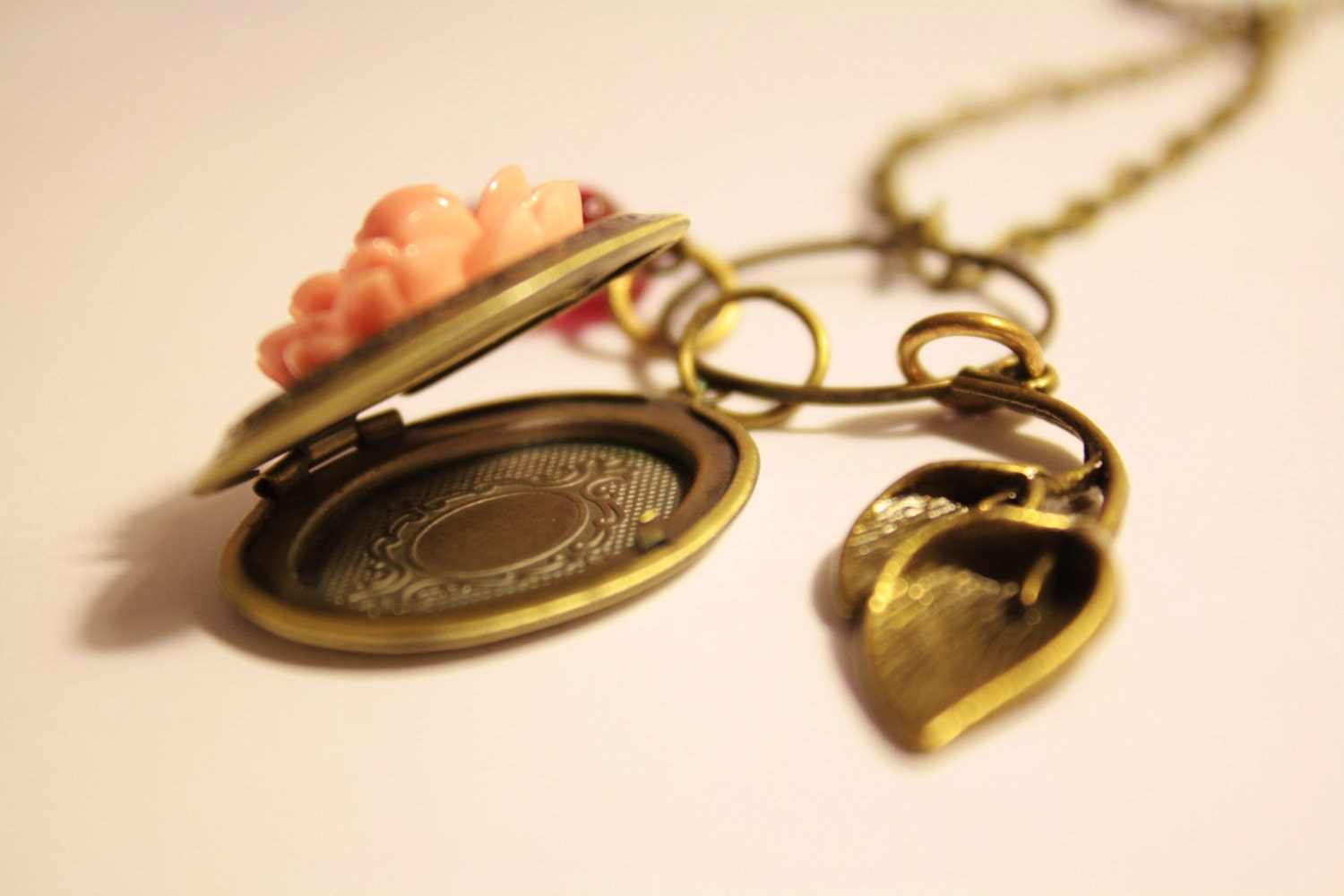 SALE - - Ancient memories Necklace -  photo frame with resin flower, brass and glass