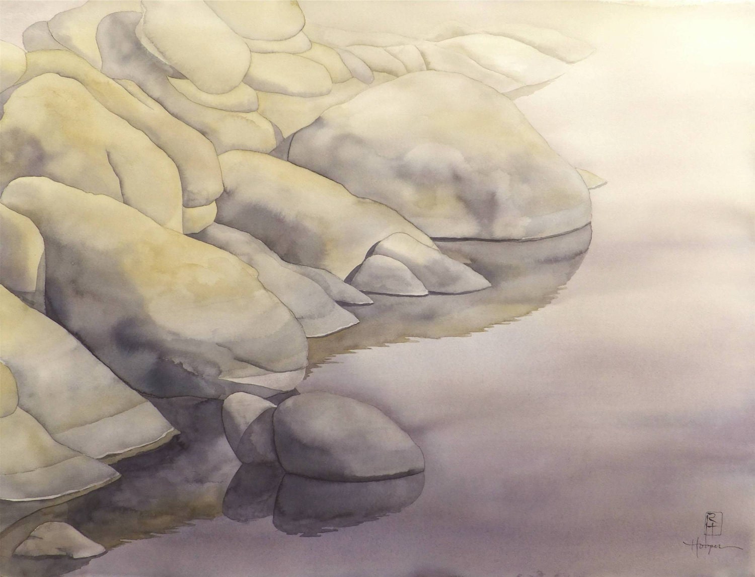 8x10 Watercolor Print "Rock Meets Water"