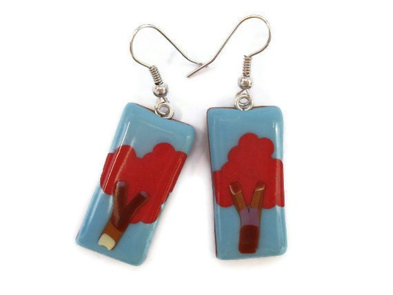 Tree Earrings - Coral and Turquoise