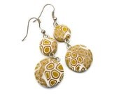 Yellow and White Round Drop Earrings - Honeycomb design
