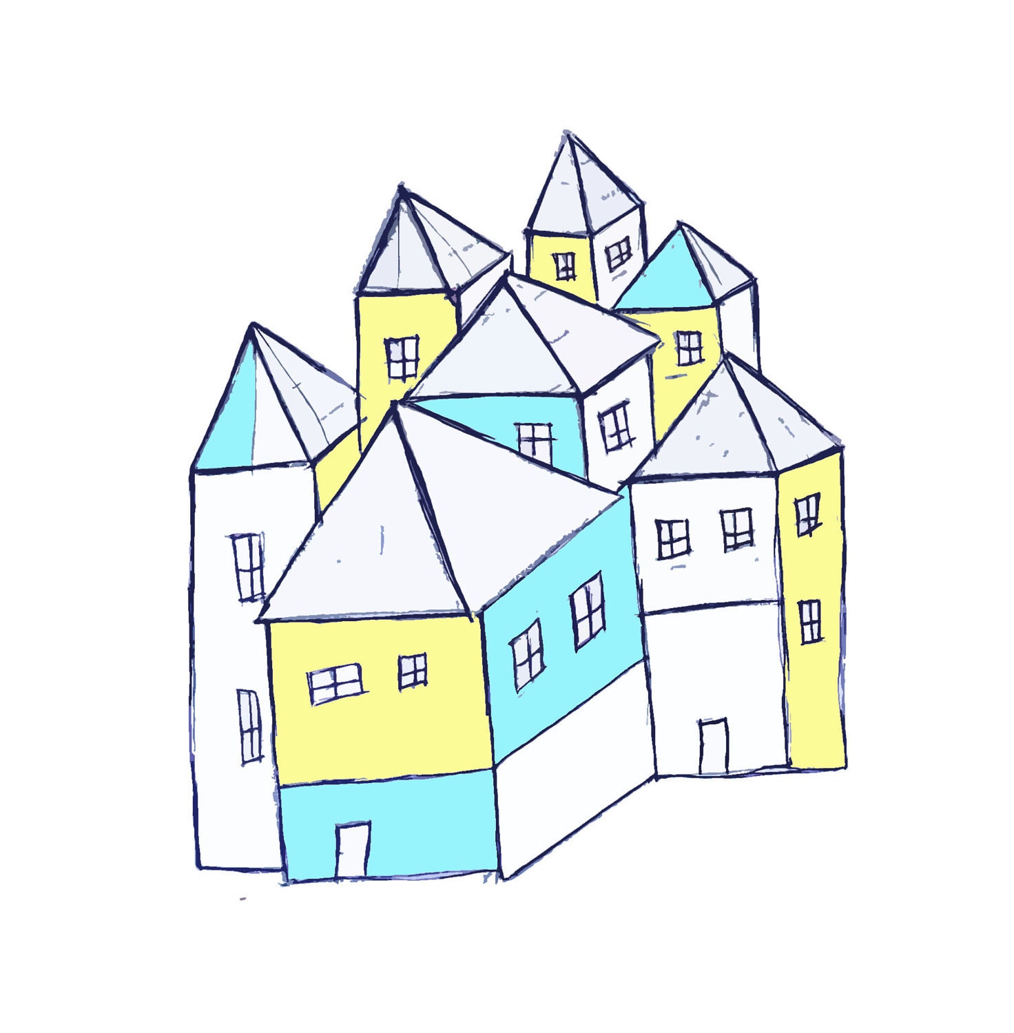 Small houses  - Limited edition print  - Art print - Free shipping - 99heads
