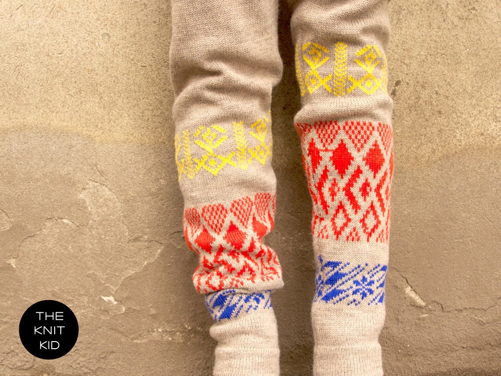 knitted pants beige colorful yellow blue red merino wool theknitkid