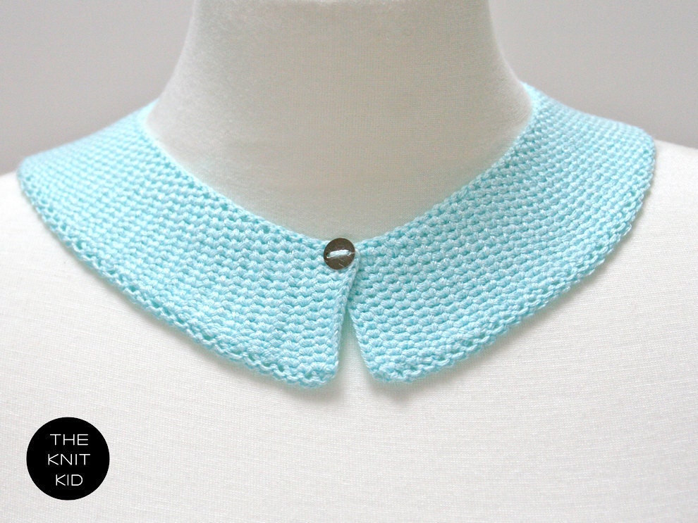 knitted collar pastel light turquoise cotton theknitkid