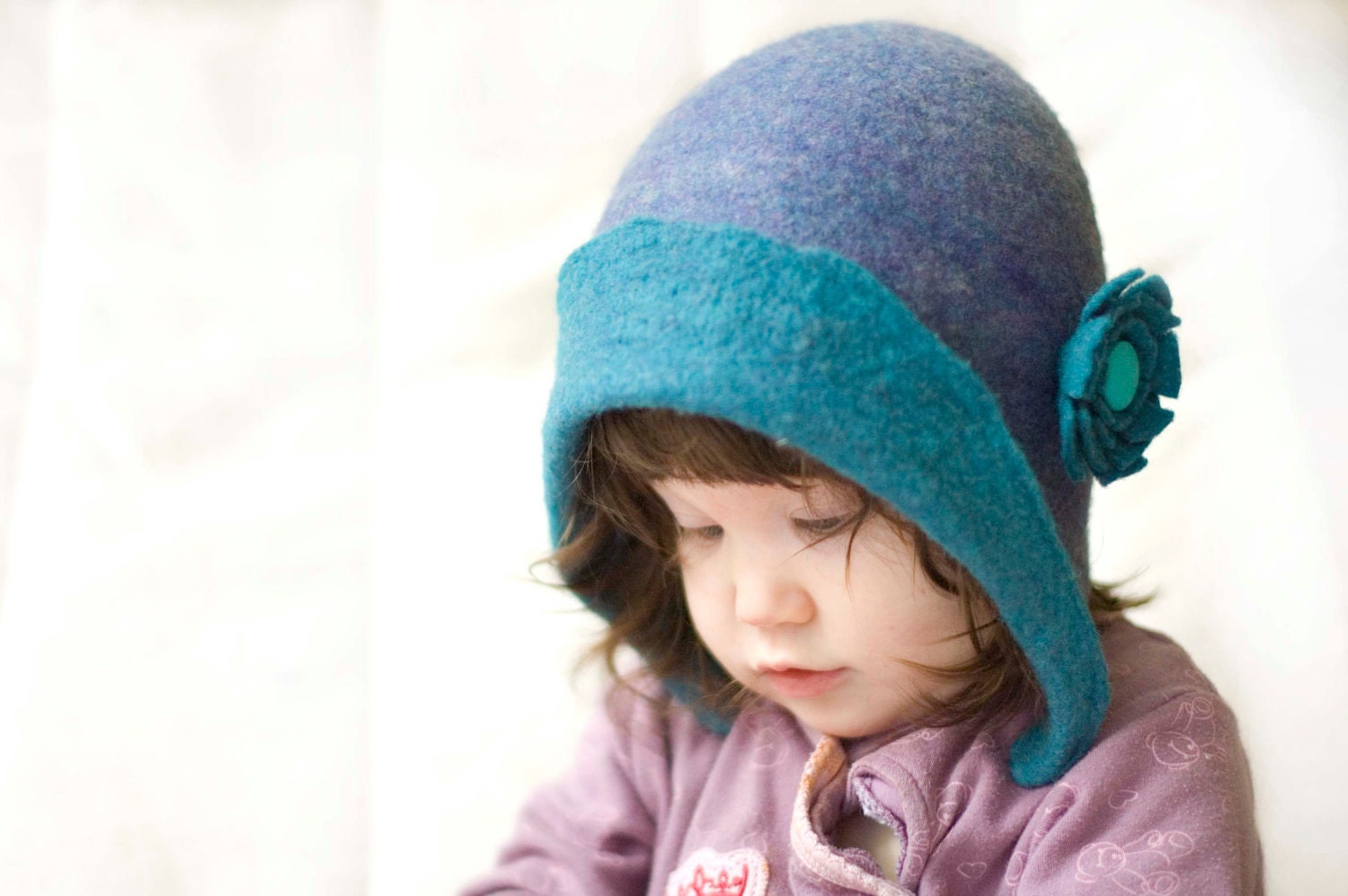 Toddler child felted purple & blue merino wool sweetheart hat