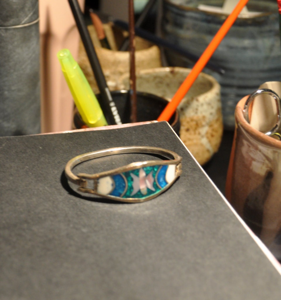 vintage mexican kids size silver enamel bracelet