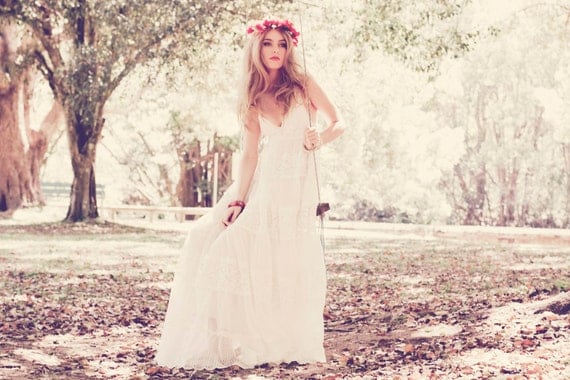 Romantic French lace Bohemian Vintage style wedding dress,