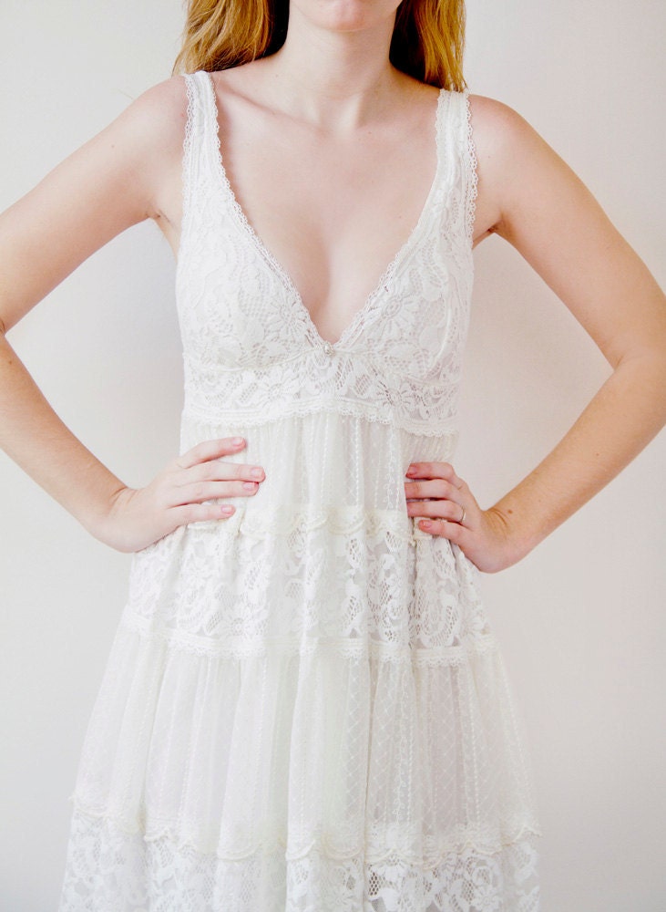Romantic French lace Bohemian Vintage style wedding dress,