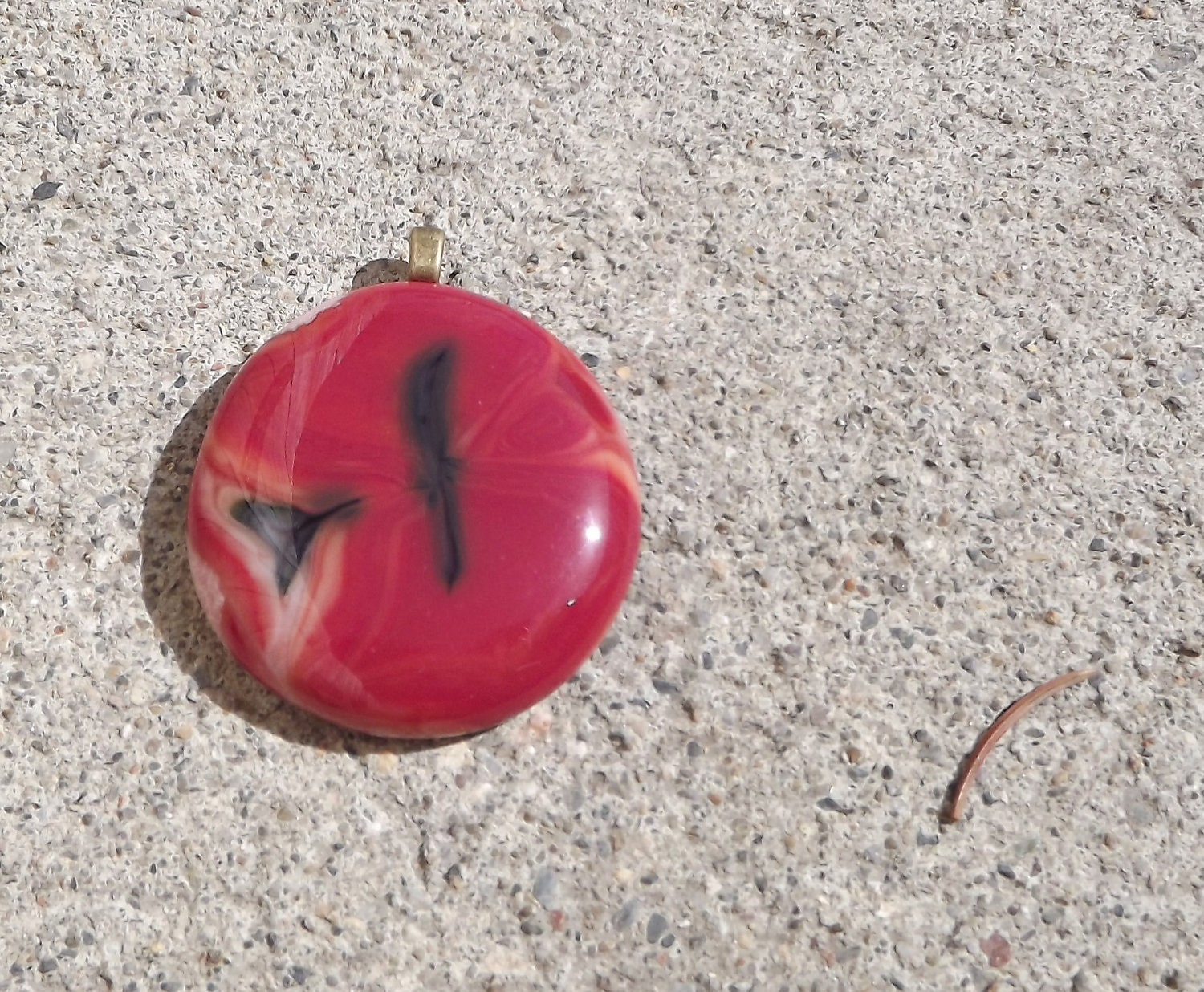 Fused glass pendant red orange
