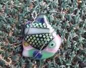 Clearance item large fused glass wire wrapped pendant