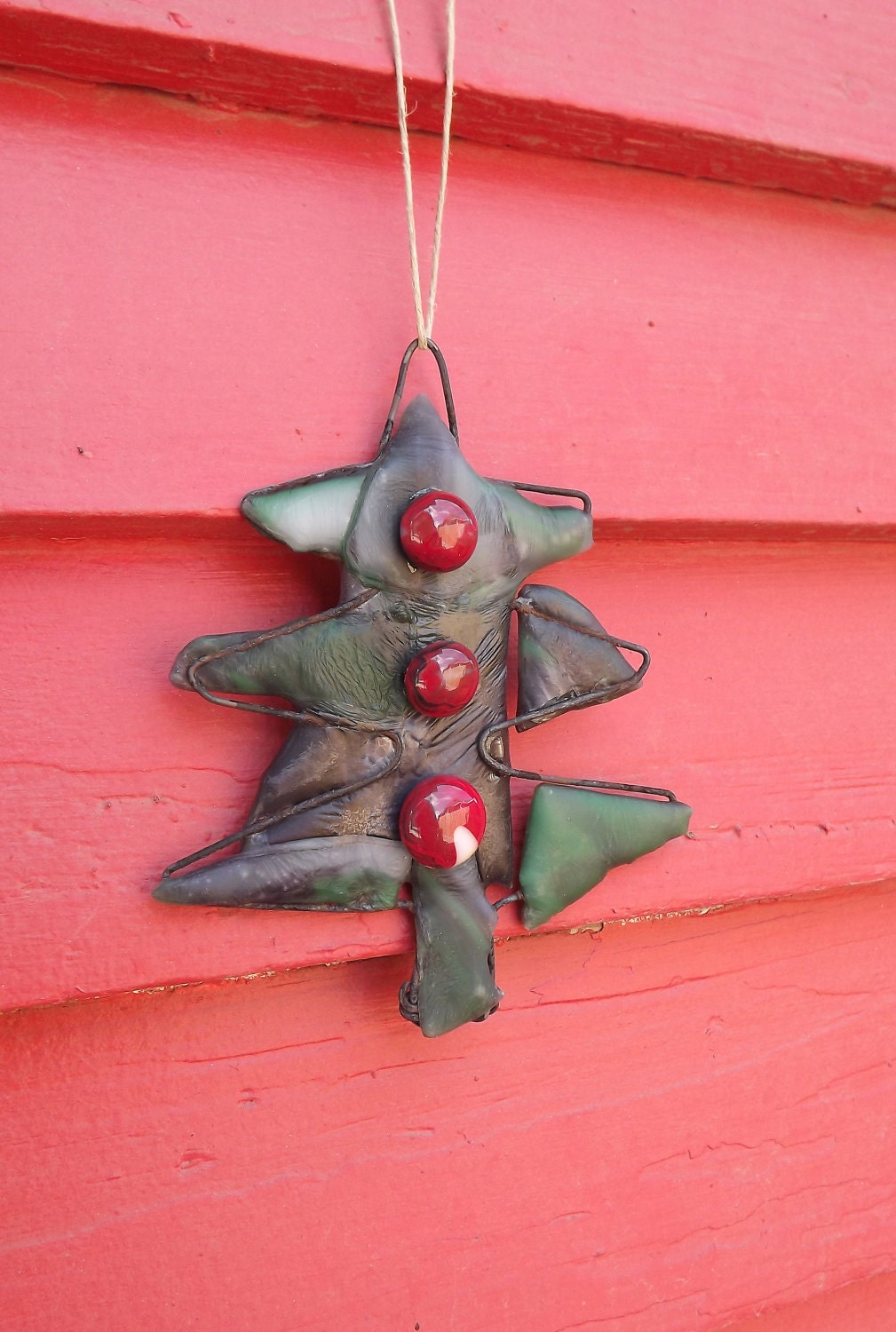 Green fused glass tree ornament