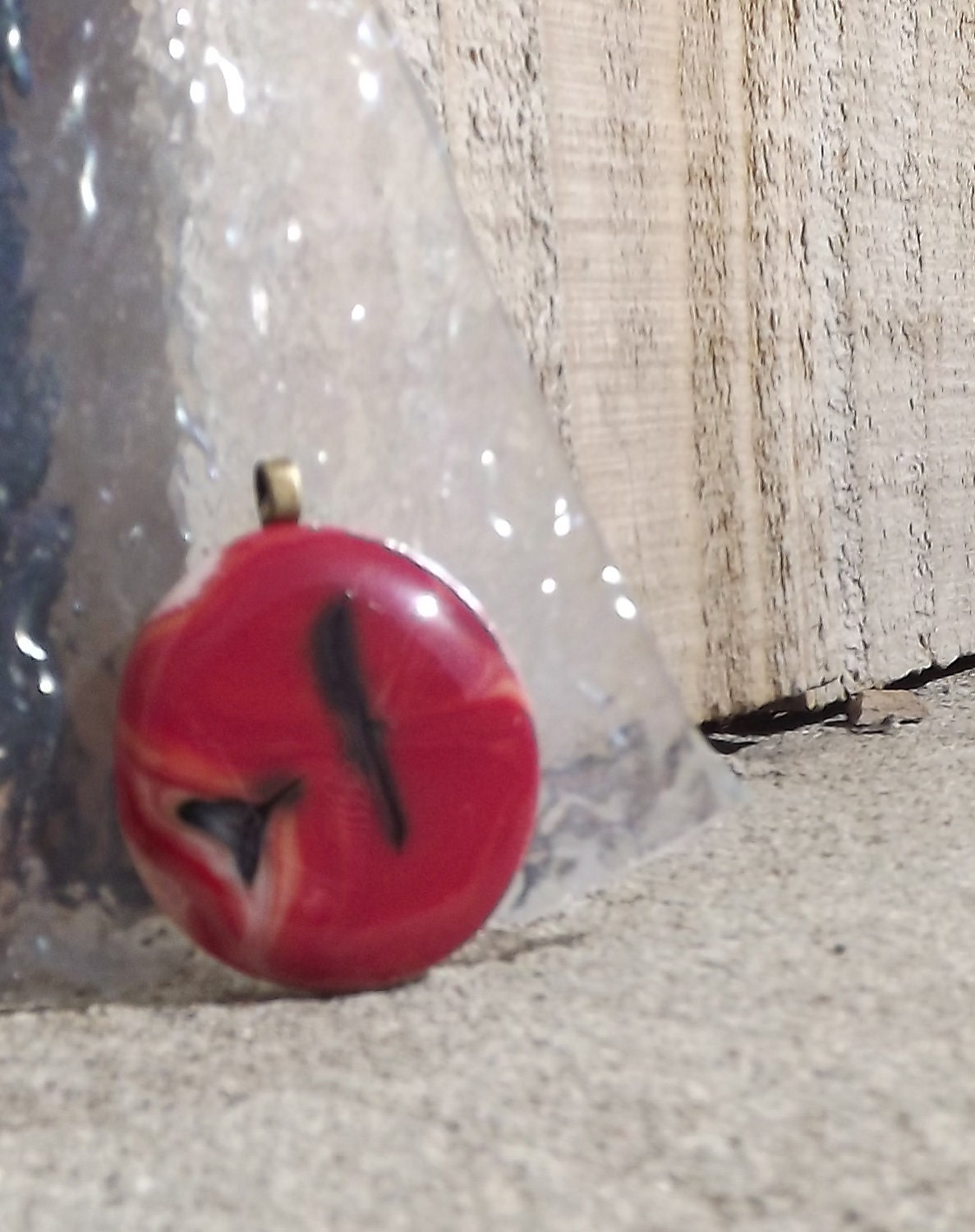Fused glass pendant red orange