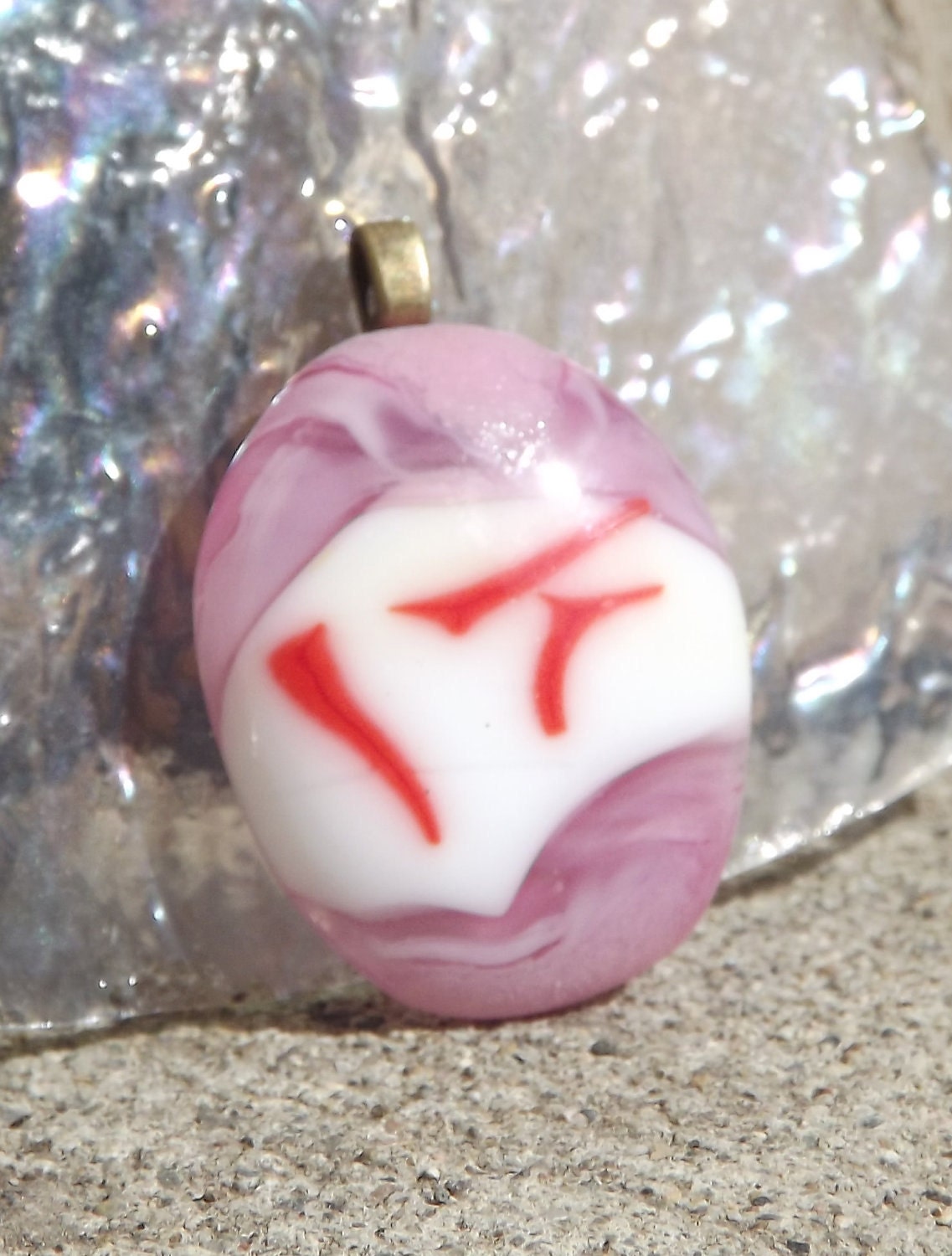 pink and white fused glass pendant