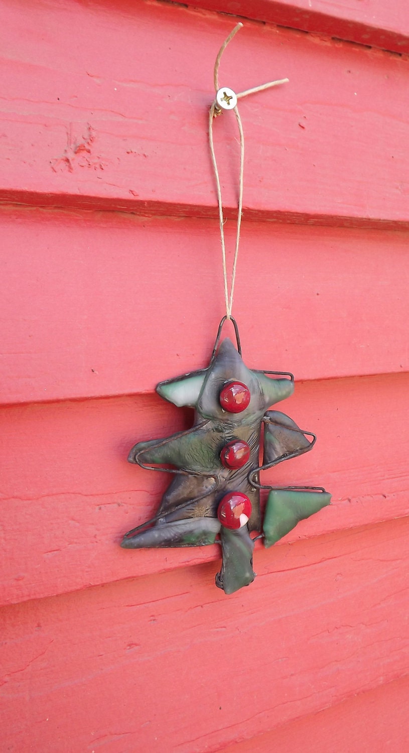 Green fused glass tree ornament