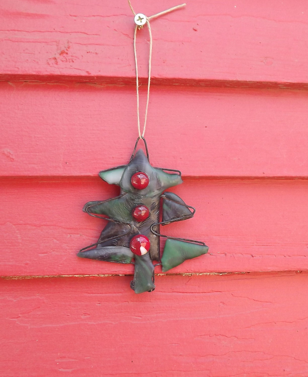 Green fused glass tree ornament