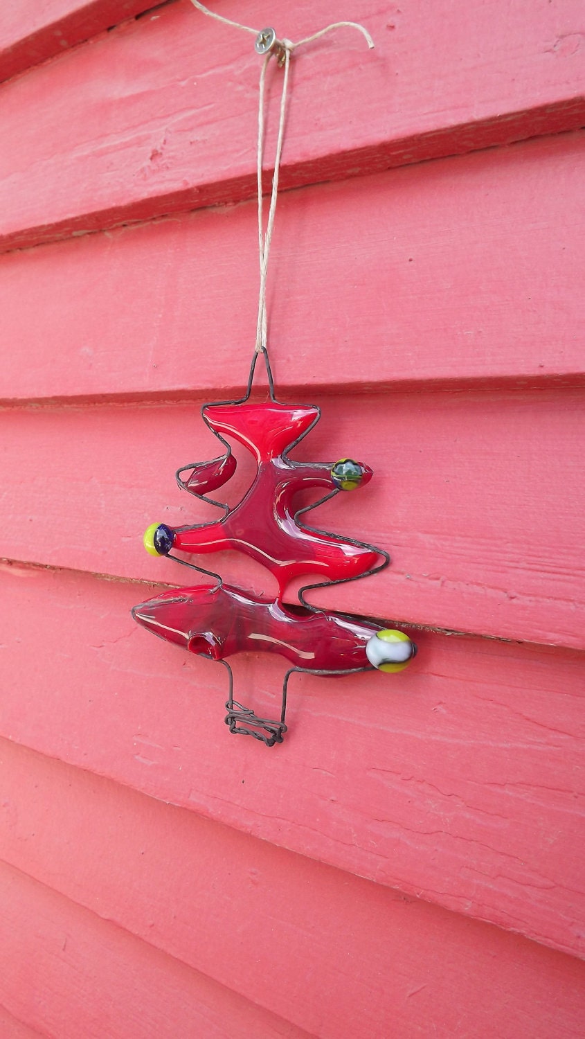 Red Fused Glass Christmas Tree Ornament