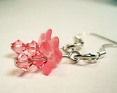 flower earrings - pale pink lucite flowers and swarovski crystal earrings spring time celebration