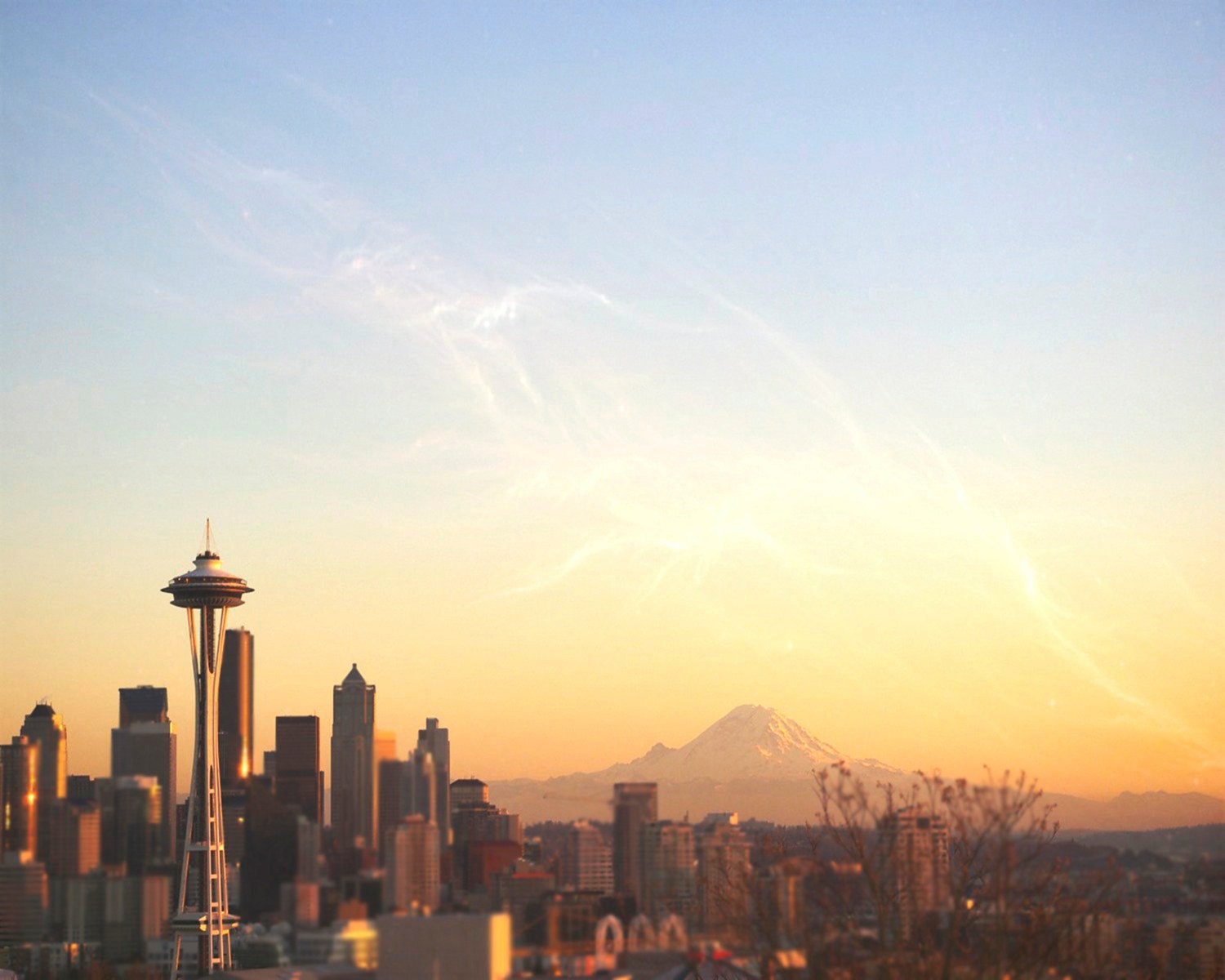 Seattle Skyline Space Needle Mount Rainier Sunset 5x7 Fine Art Photography Print