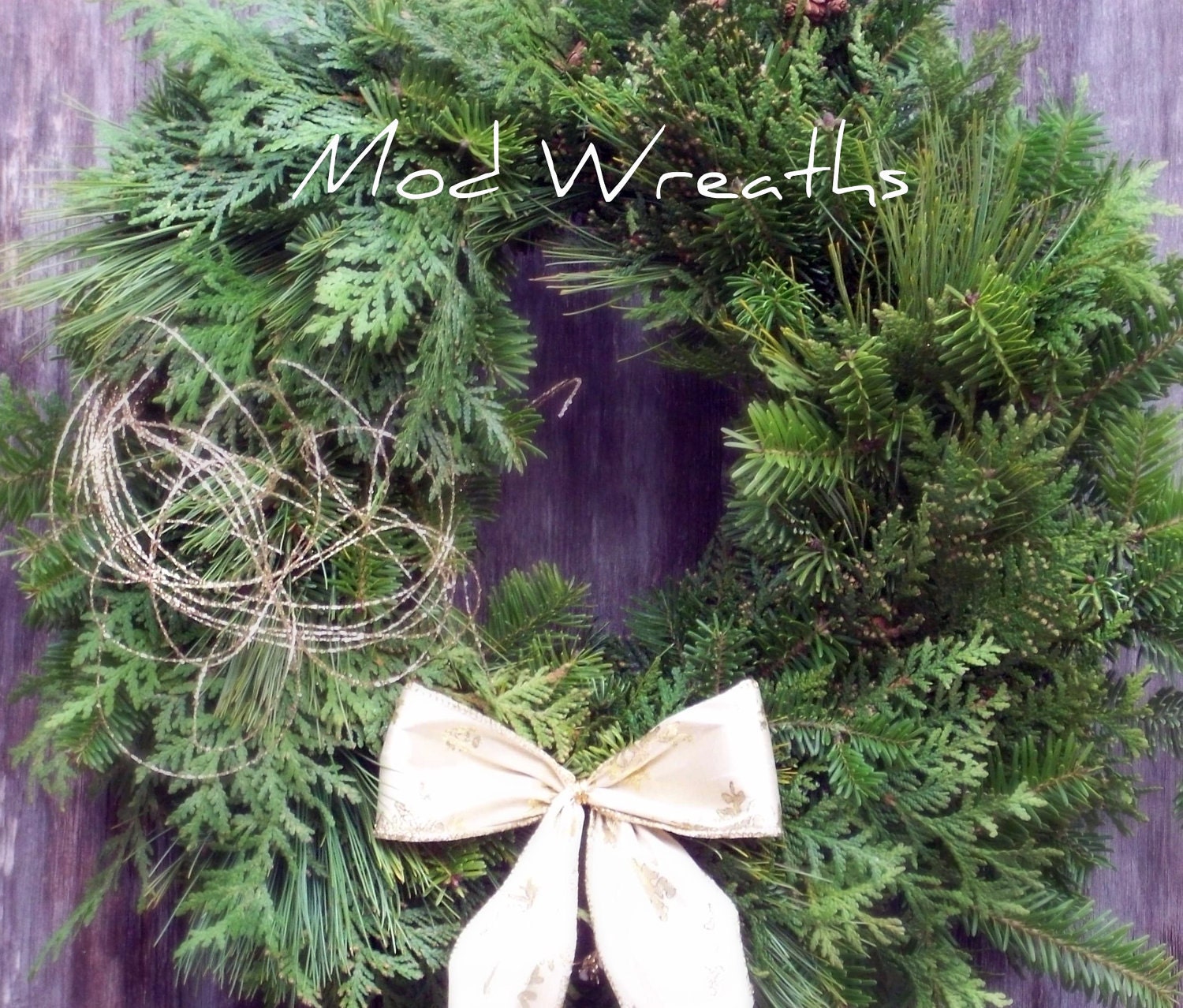 Vintage Mod Wreaths - Attracts Fairies to Your Door. The "Snowdrop" Fairy Wreath - 24" Maine Balsam Twig For Christmas or Any Occassion. - ModWreaths