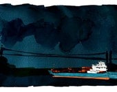 Stormy Night, Out to Sea: ship print / nautical illustration