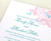 Printable Botanical Wedding Invitation - Roses and  Dragonflies