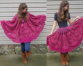 Retro crochet poncho and crochet skirt, pink, versatile crochet clothing from vintage pattern, 1971