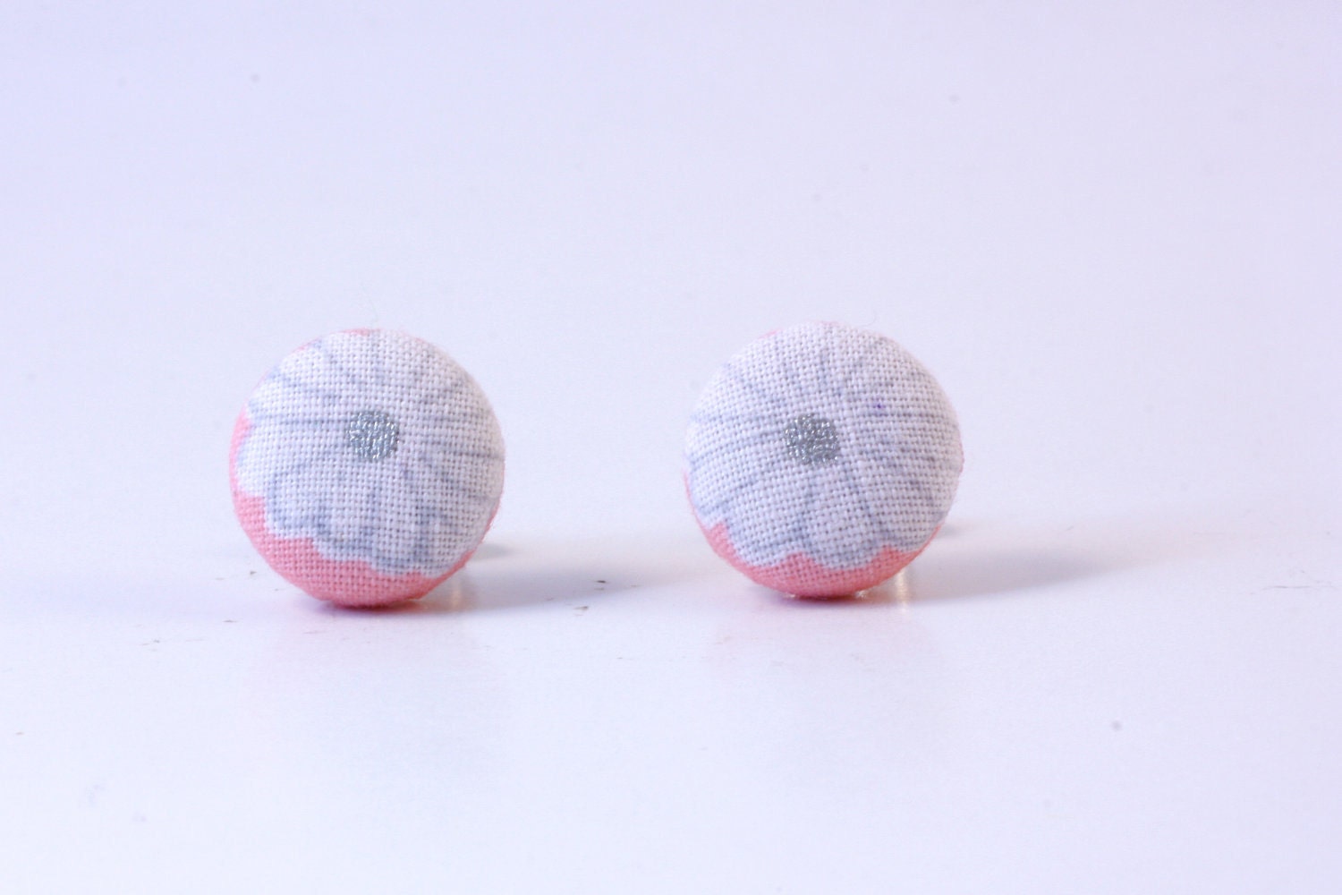 White Flower Printed Japanese Kimono Fabric Stud Earrings from Japan