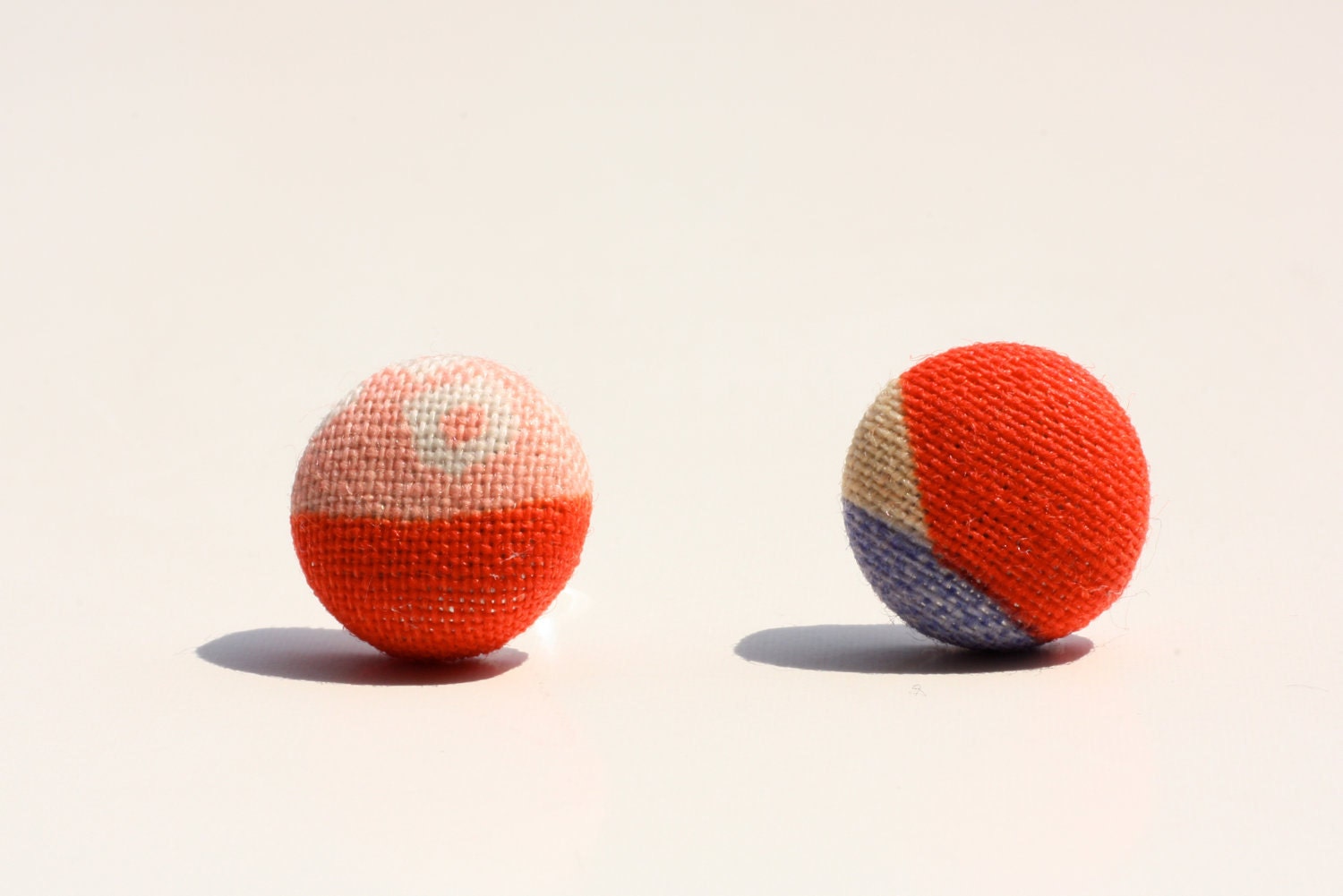 Bright Orange, Blue, Beige and Pale Orange Japanese Kimono Fabric Stud Earrings from Japan