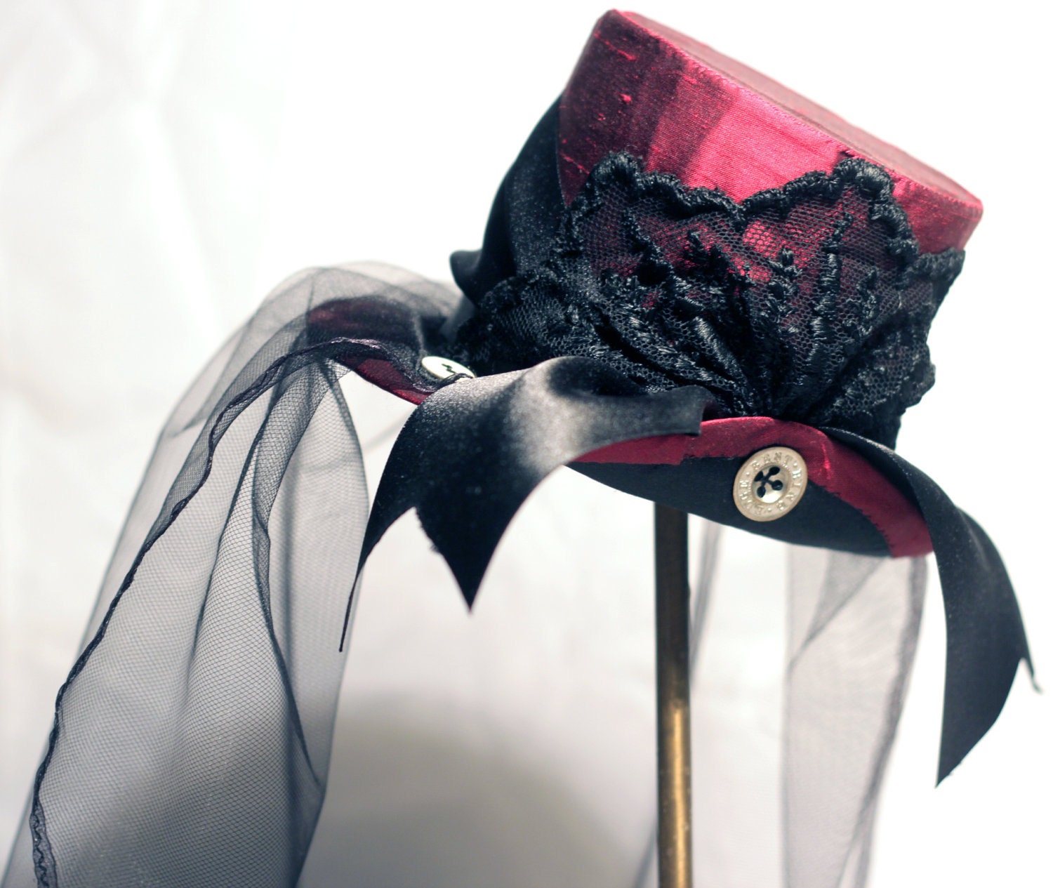 Red Silk Steampunk/Victorian Mini Top Hat