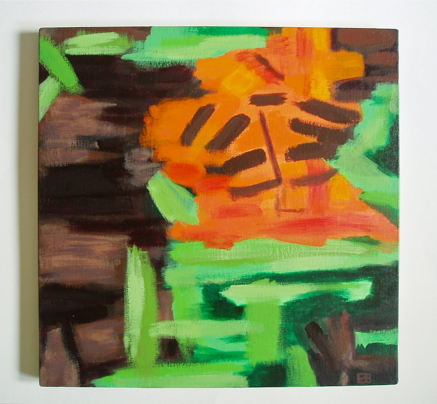 Original Acrylic Painting, 17x17, Abstract Orange Butterfly