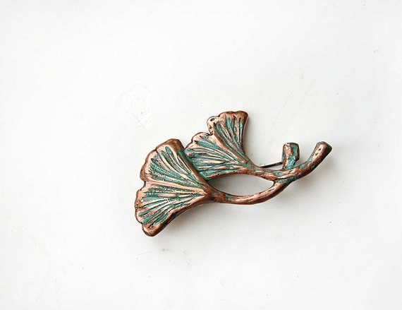 Ginkgo Leaves Copper Brooch
