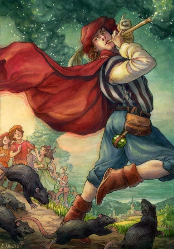 The Pied Piper Fairy Tale Illustration 11x14