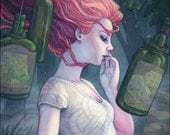 Ghost Girl in Mysterious Forest Illustration 11x17