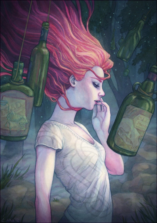 Ghost Girl in Mysterious Forest Illustration 11x17