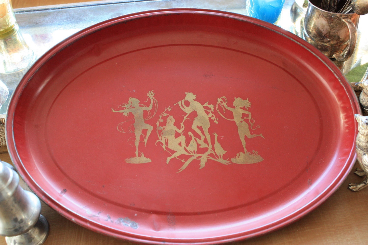 Vintage Dance Of The Nymphs Red Tin Tray