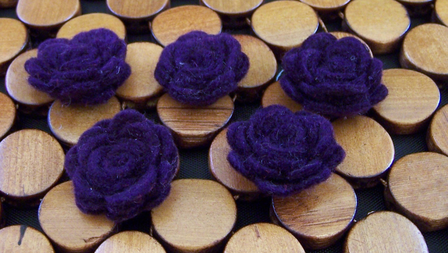 Set of 5 Mini Vivacious Violet  Rolled Felt Roses