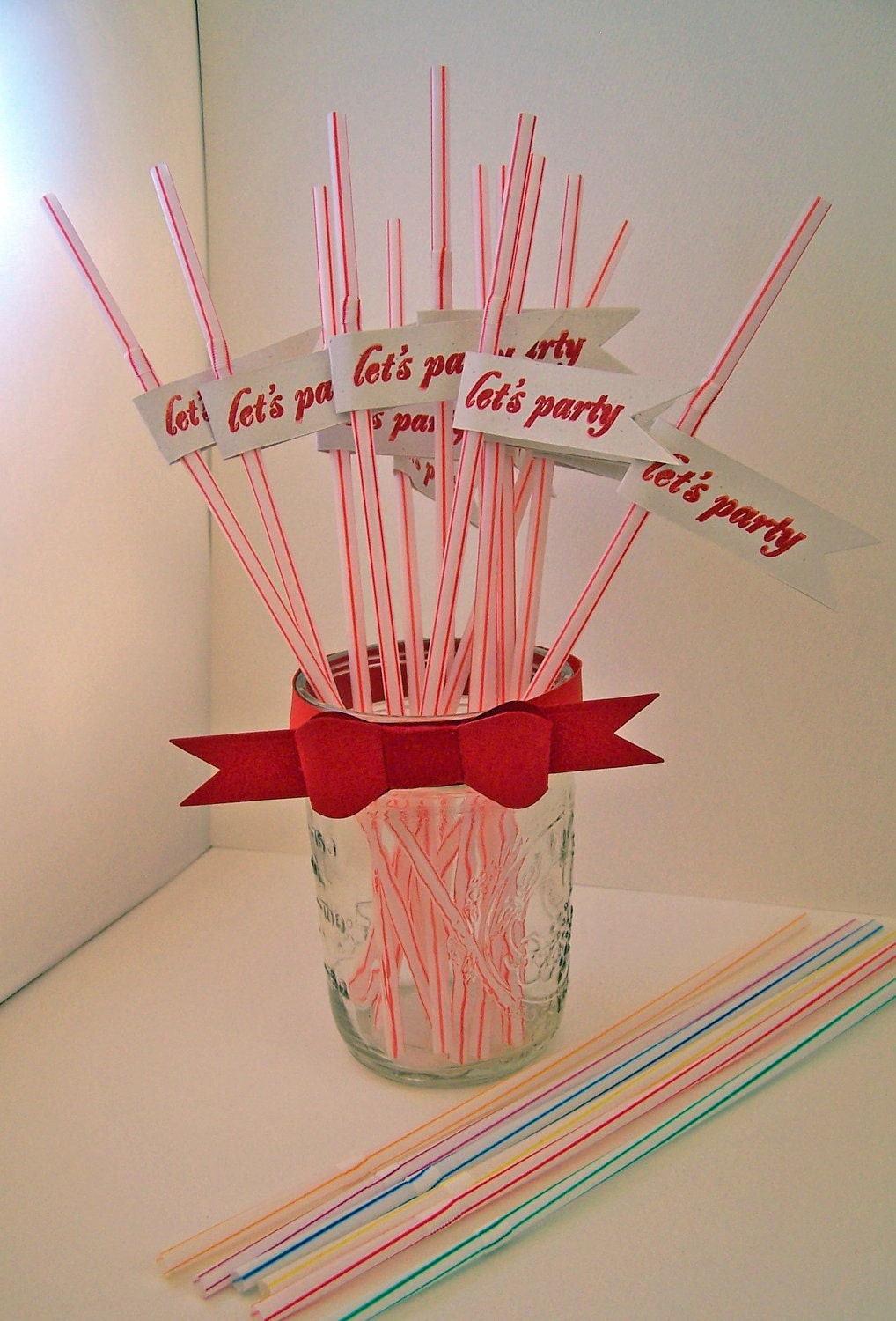Pennant topped Striped Drinking Straws - Vintage Circus Theme - set of 12 - You Pick Color