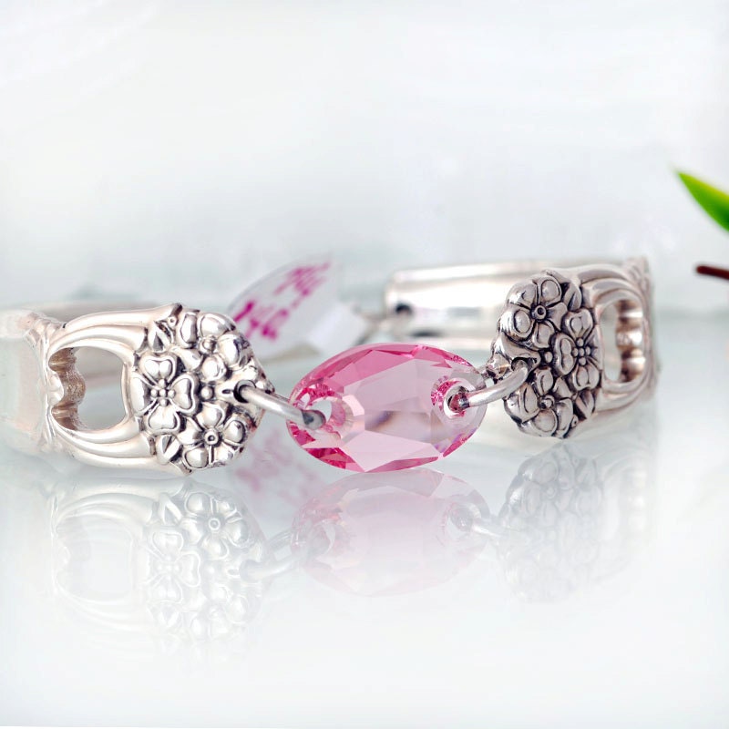 Silverware Bracelet - Spoon Bracelet - Flower Bracelet - Eternally Yours Bracelet - Rose Crystal Bracelet - Vintage Spoon Bracelet (mf 098)