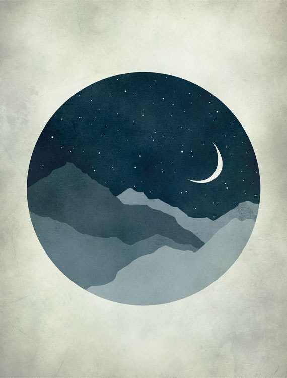 Starry Night, Moon and Stars, Modern Nursery Art Print, Kids Wall Art, Whimsical