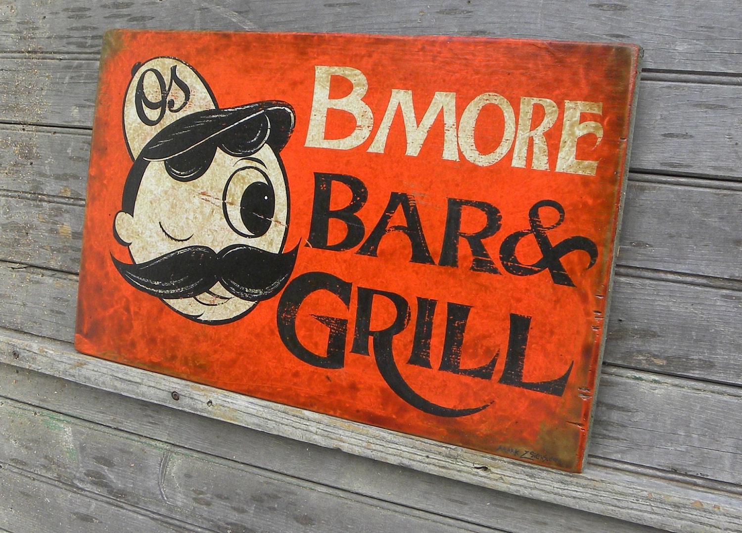Natty Boh Bar & Grill Sign, hand painted, original, faux vintage wood sign