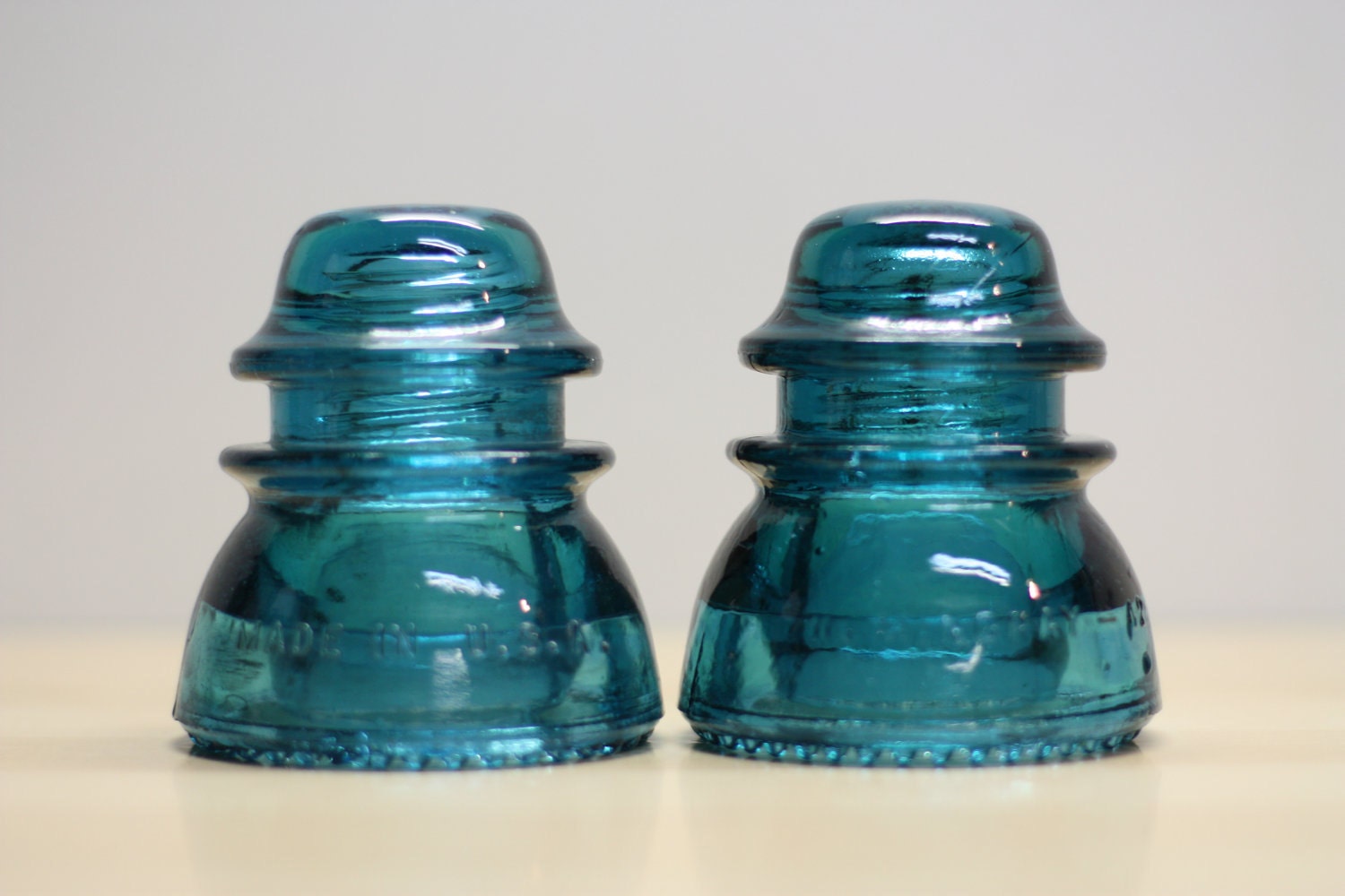 Two Pre-drilled Vibrant Blue Hemingray Vintage Glass Insulators