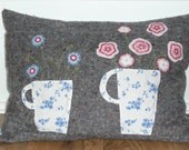 Appliqued and hand embroidered cushion cover, Summer Flowers, pillow cover