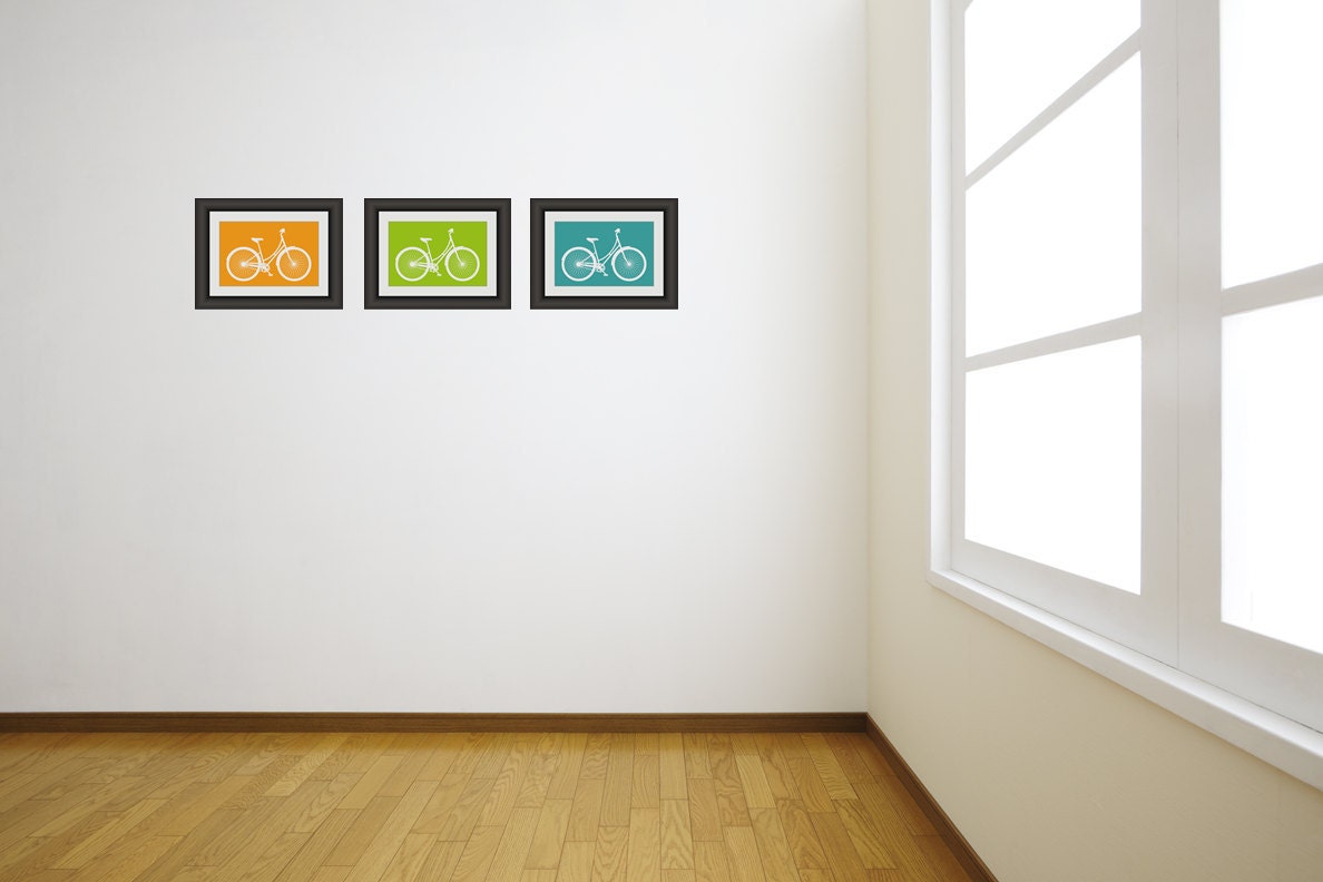 Set of 3 Bicycle Art Prints - 5" x 7" - Pick Your Colors