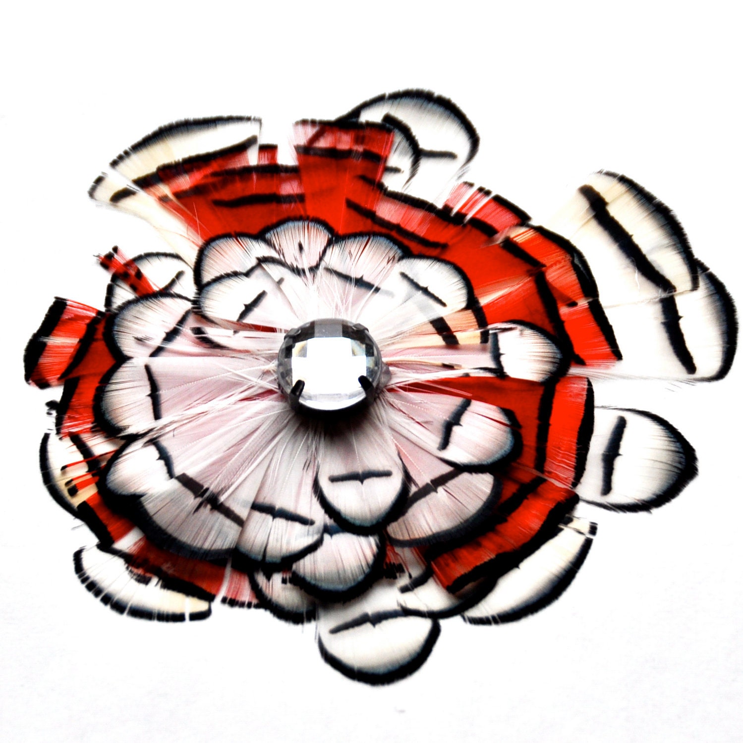 Bridal Feather Fascinator Lady Amherst White and Red