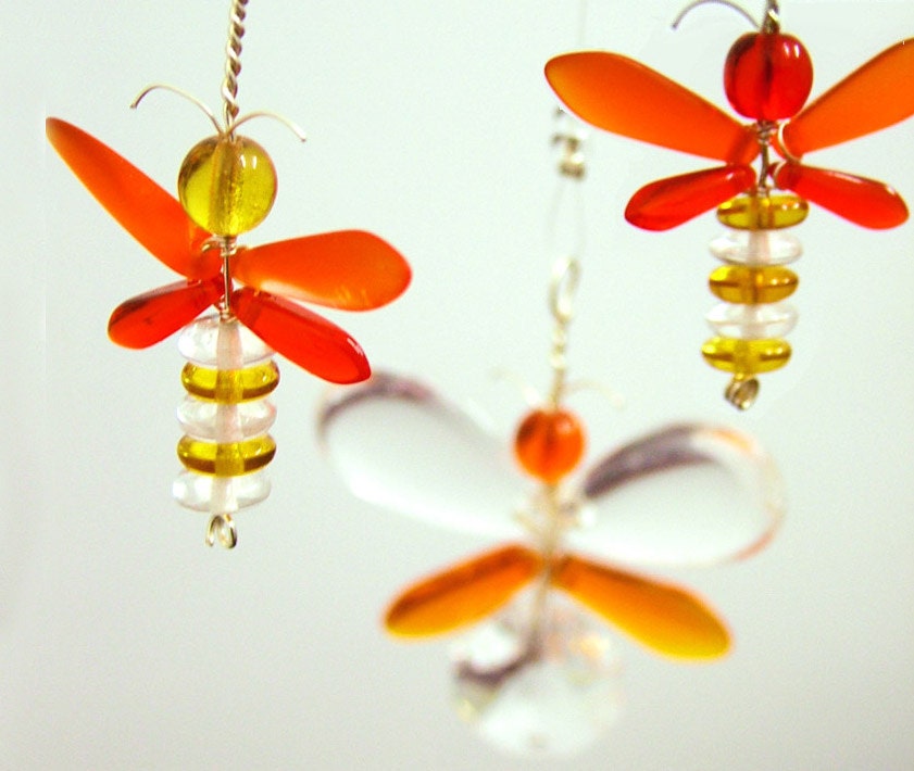 Butterfly Ornament Hanging Mobile, Glass Suncatcher, Butterfly Mobile, Window Decor, Childrens Mobile, Orange, Golden Yellow, Australia