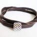 Chocolate Brown Leather Convertible Wrap Bracelet with Silver Twist Bead