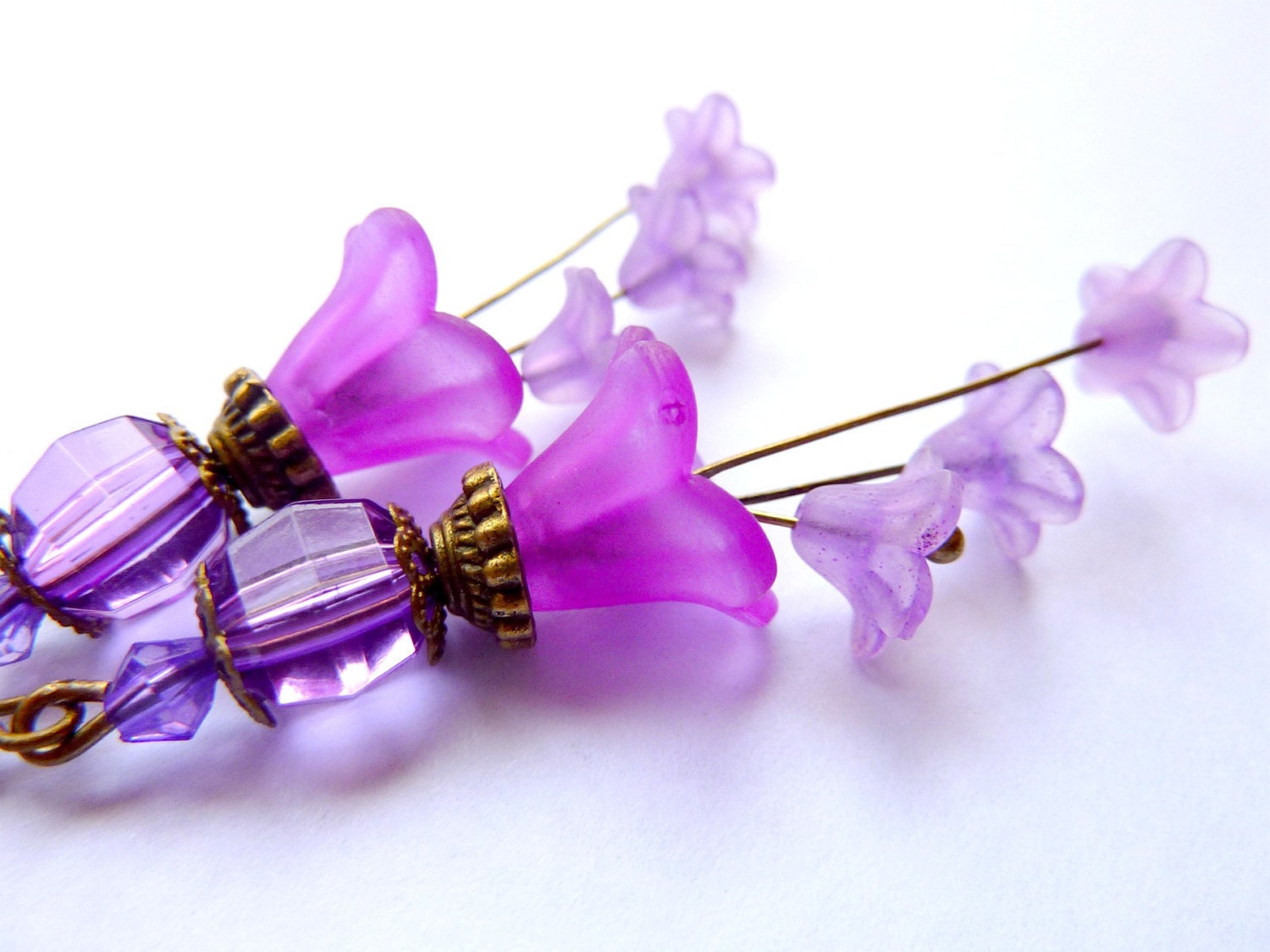 Flower earrings frosted violet purple lucite flower vintage earrings